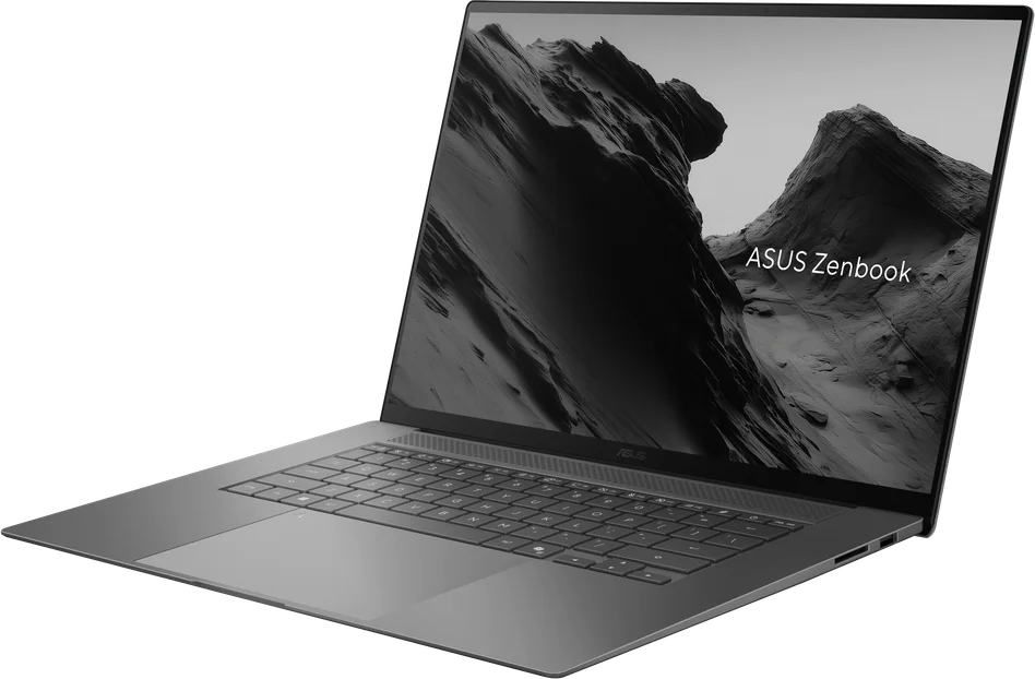 ASUS Zenbook S16 (2026) in gray, open front angle