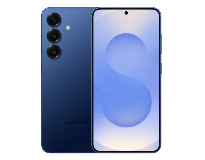 Samsung Galaxy S25 in Navy, front and back views