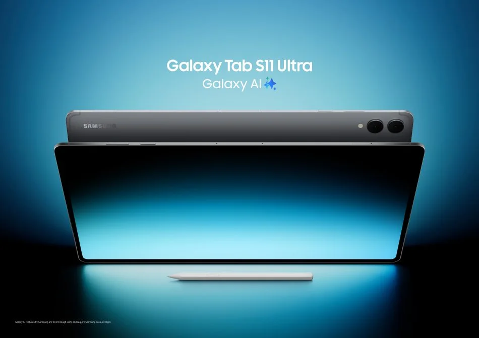 Samsung Galaxy Tab S11 Ultra shown from the front and back with its S Pen
