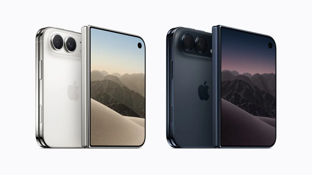 Apple iPhone Duo in star white and night sky, shown from front and back.