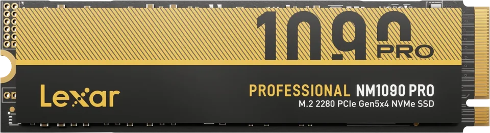 Lexar Professional NM1090 PRO M.2 SSD, black and gold product render